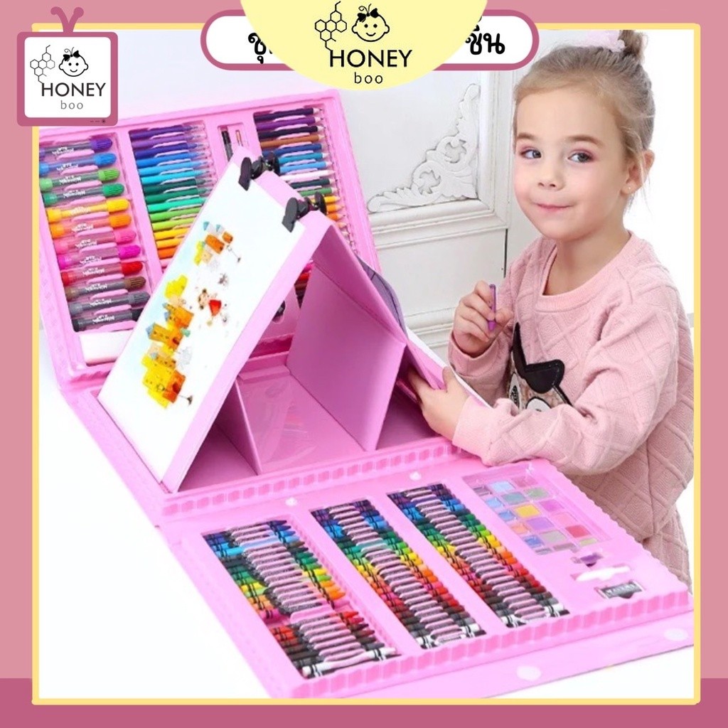 ชุดปากกาสีน้ำ 208 ชิ้น เครื่องมือวาดภาพสำหรับเด็ก กล่องวาดภาพศิลปะ ปากกาสี กล่องของขวัญแปรงครบชุด