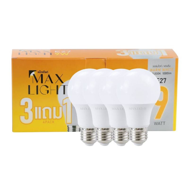 MAX LIGHT แพ็คหลอดไฟ LED SMKNB-A60-9W-3000K E27 9W