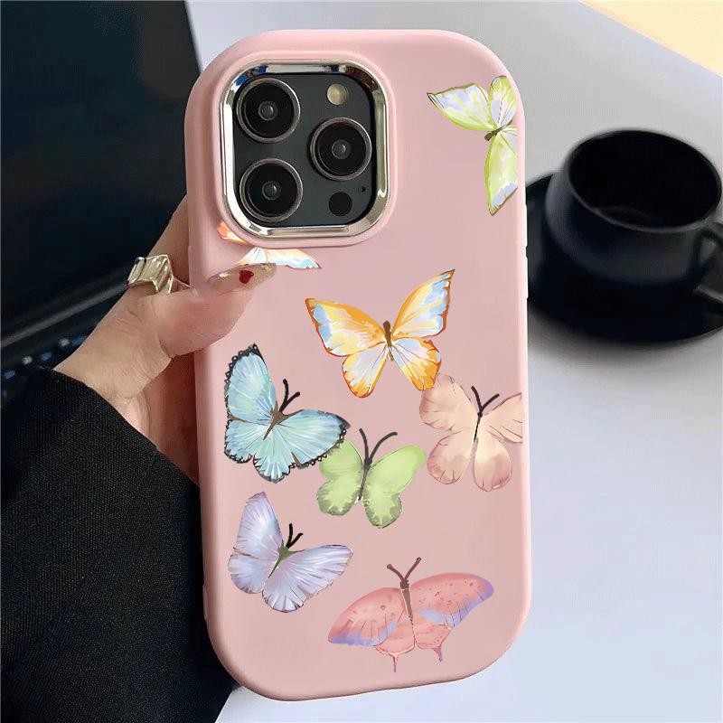 นุ่มสําหรับ IQOO U5x Z7i Z9 5G Z9X 5G Silicon Silver Chrome เลนส์ Simple สีสันผีเสื้อปลอกล่าสุด