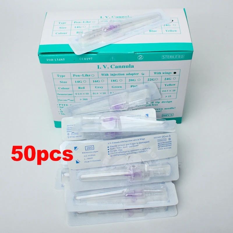 50pcs IV Cannula พร้อม Wing Intravenous ฉีด Catheter 22G 24G 26G สําหรับสัตว์เลี้ยงสุนัขแมวสัตว์สัตว