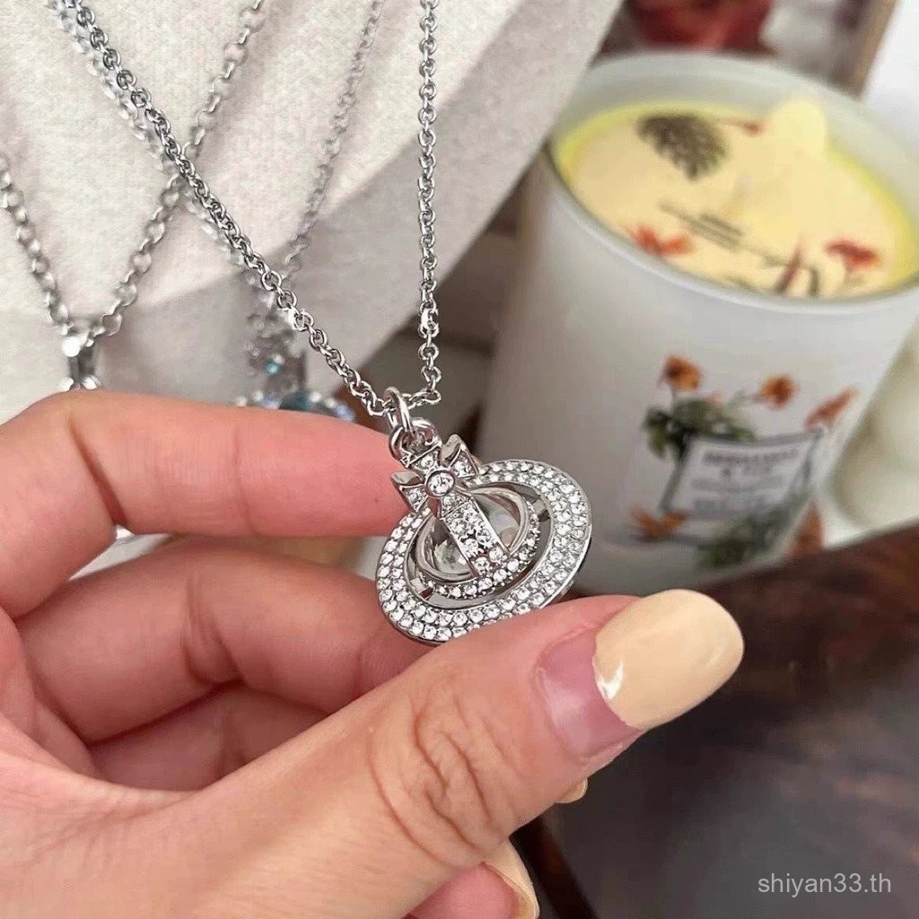 สร้อยคอ UFO ดาวเคราะห์เพชรเต็ม Weiwei Anqian Empress สำหรับผู้หญิง ขนาดเล็กหลายแถวเพชรระยิบระยับ 3D 