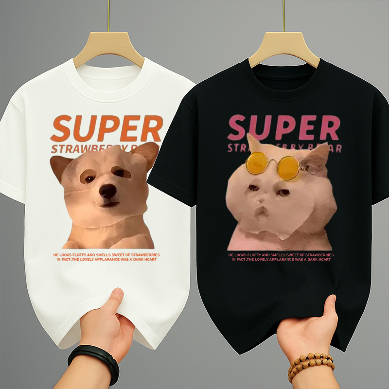 เสื้อยืดคู่แฟน เสื้อคู่ คอกลม สกรีนลายหมาแมวน่ารัก ลายคู่รัก เสื้อยืดแฟชั่น โอเวอร์ไซส์คนอ้วน