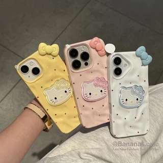 เข้ากันได้กับ iPhone 17 16 15 14 13 12 11 Pro Max X XS XR XS Max 7 8 Plus เคสโทรศัพท์ 3D DIY น่ารักสีลูกกวาดโบว์แมวคลื่นนุ่มปกหลัง
