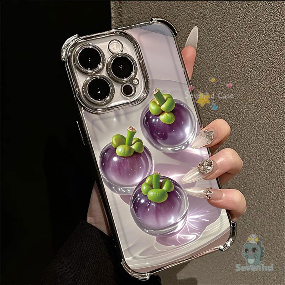 มังคุดสนุกปลอกผลไม้สําหรับiPhone 11 16 15 14 13 12 Pro Max XR X XS 8 7 6 Plus INSเกาหลีแฟชั่นกรณีสี่มุมถุงลมนิรภัยล้างเคสโทรศัพท์กันกระแทกป้องกันปกหลัง