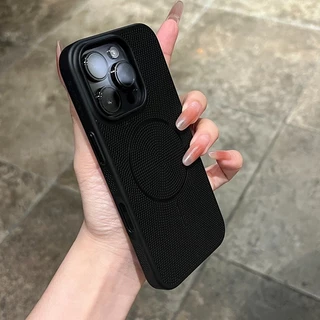 หรูหรารูตาข่ายกระจายความร้อนเคสโทรศัพท์สําหรับiPhone 11 12 13 14 15 16 Pro Max Plusแม่เหล็กฮาร์ดPCฝาครอบกันชน