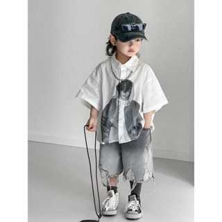 ชุดเสื้อเชิ้ตสีขาวสำหรับเด็กผู้ชายใหม่ฤดูร้อน สไตล์เกาหลี เส…