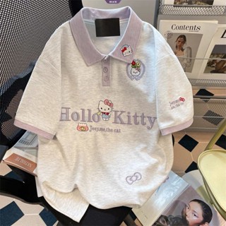เสื้อยืดแขนสั้นHello Kittyสำหรับผู้หญิง สไตล์เกาหลี ฤดูร้อน …