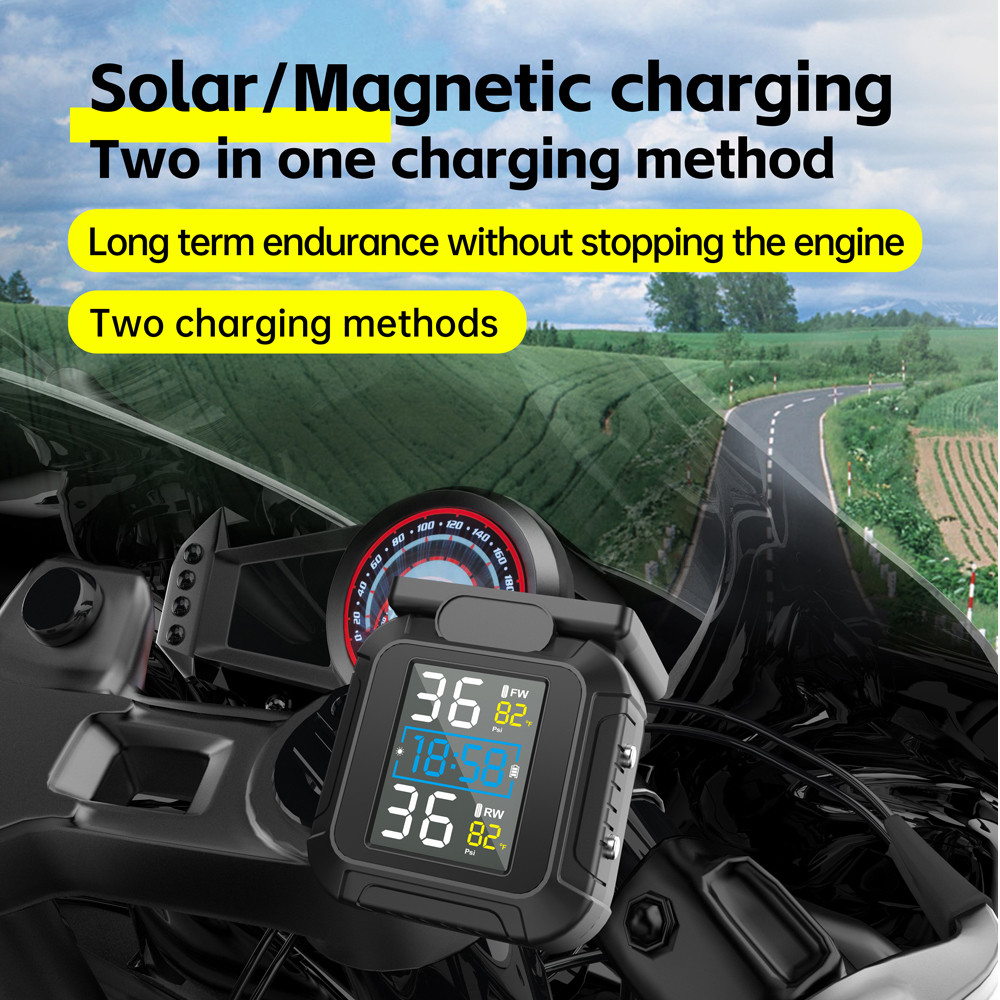 พลังงานแสงอาทิตย์รถจักรยานยนต์ ทีพีเอ็มเอส พลังงานแสงอาทิตย์เครื่องวัดความดันลมยางที่มี2เซ็นเซอร์ภายนอกความดันยางการตรวจสอบระบบปลุก - รูปที่ 2