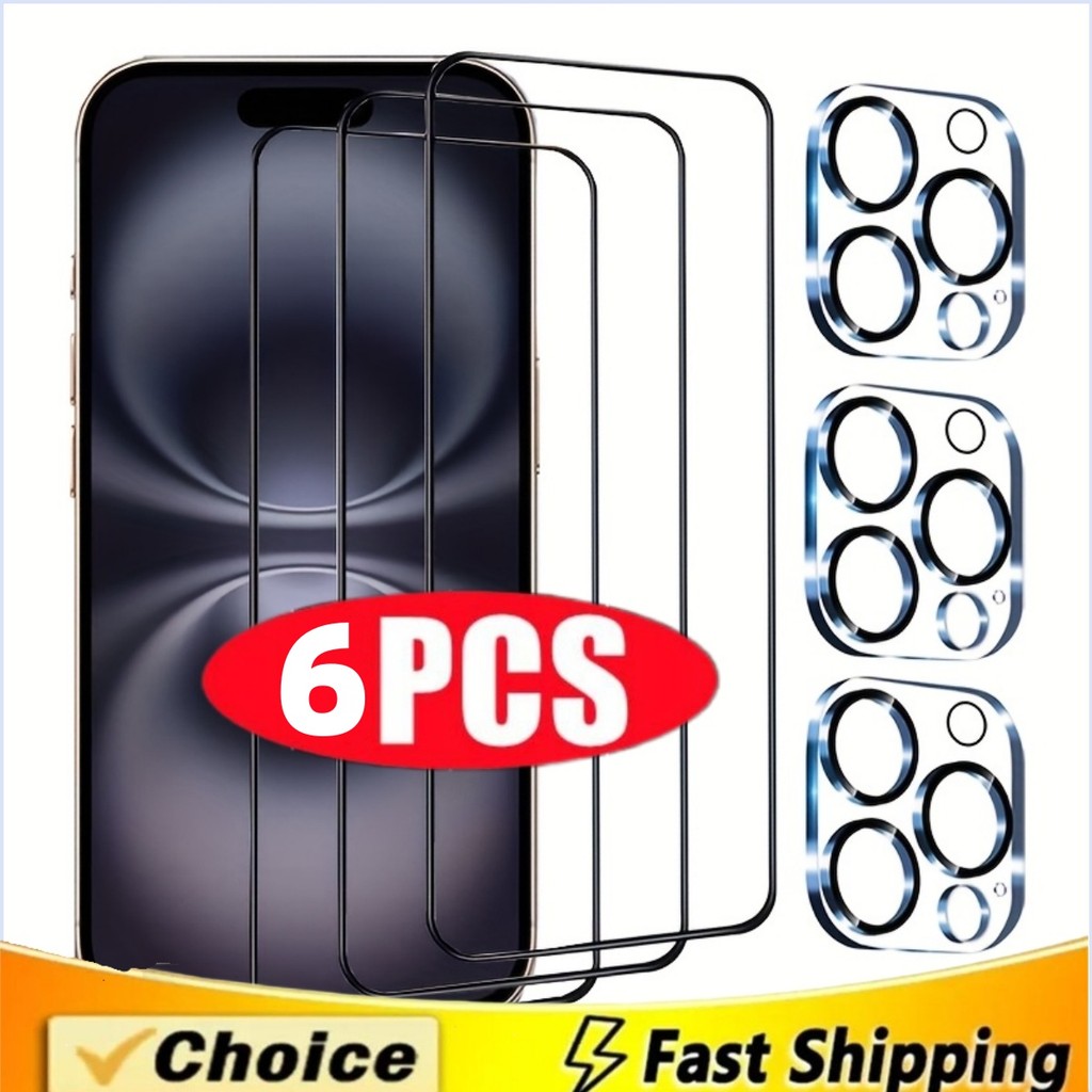 (ความร้อน 3C) 6 ชิ้น 9H กระจกนิรภัยสําหรับ iPhone 16 16E 17 15 14 13 12 11 Pro Max โทรศัพท์มือถือป้อ