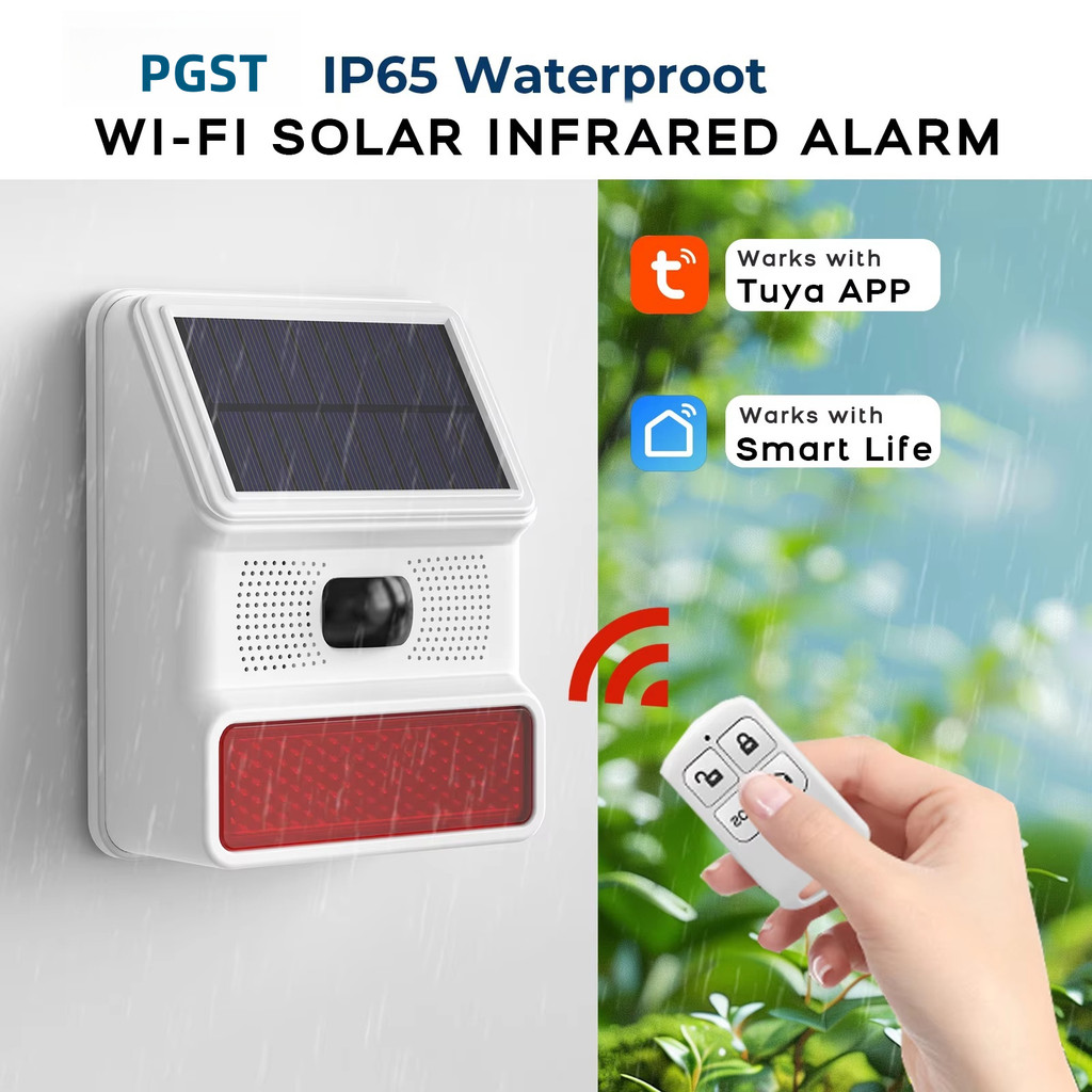 PGST Waterporrf Outdoor Siren Wifi สําหรับระบบเตือนภัย PGST 100dB Strobe พลังงานแสงอาทิตย์ Home Secu