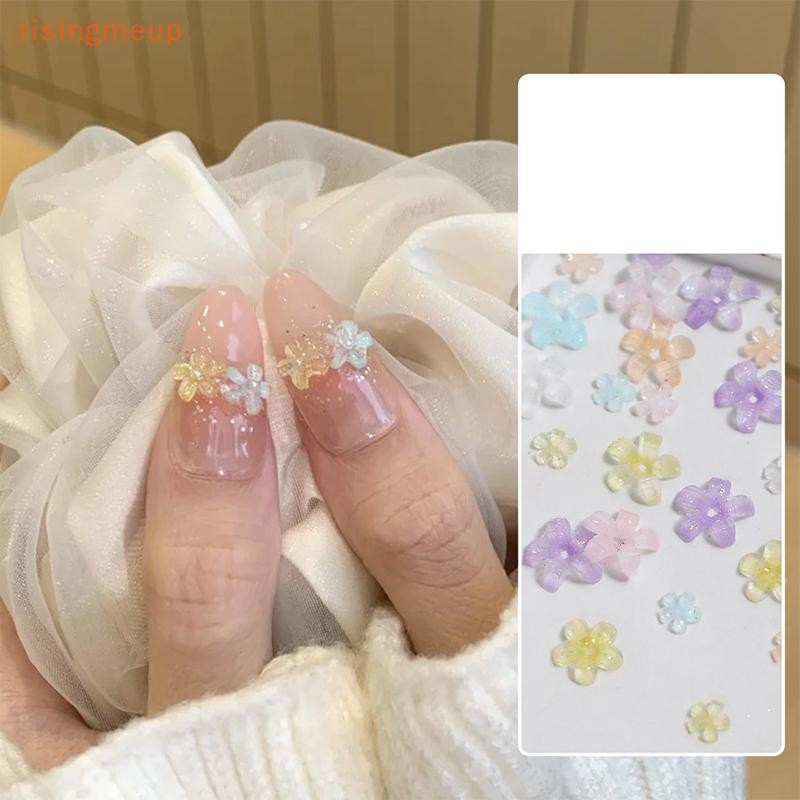 [risingmeup] 50 ชิ้นห้ากลีบดอกไม้เล็บ Charms Shine 3D ตกแต่งเล็บ Macaron สีอุปกรณ์แต่งเล็บเรซิ่นวัสดุ DIY ใหม่