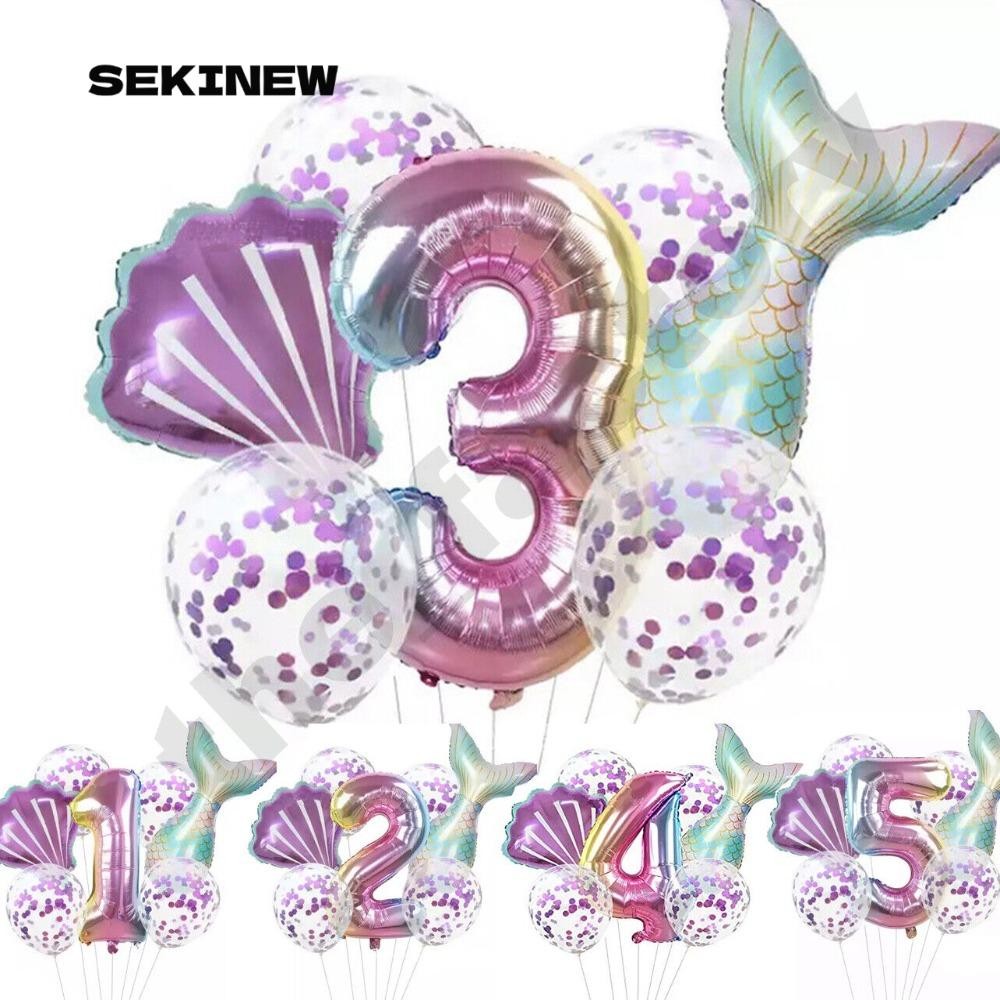 เซคินิว 7ชิ้นลูกโป่งปาร์ตี้เงือกน้อย,ของขวัญ ทําเอง 32นิ้วจํานวนชุดลูกโป่งนางเงือก,เด็กตกแต่งงานเลี้