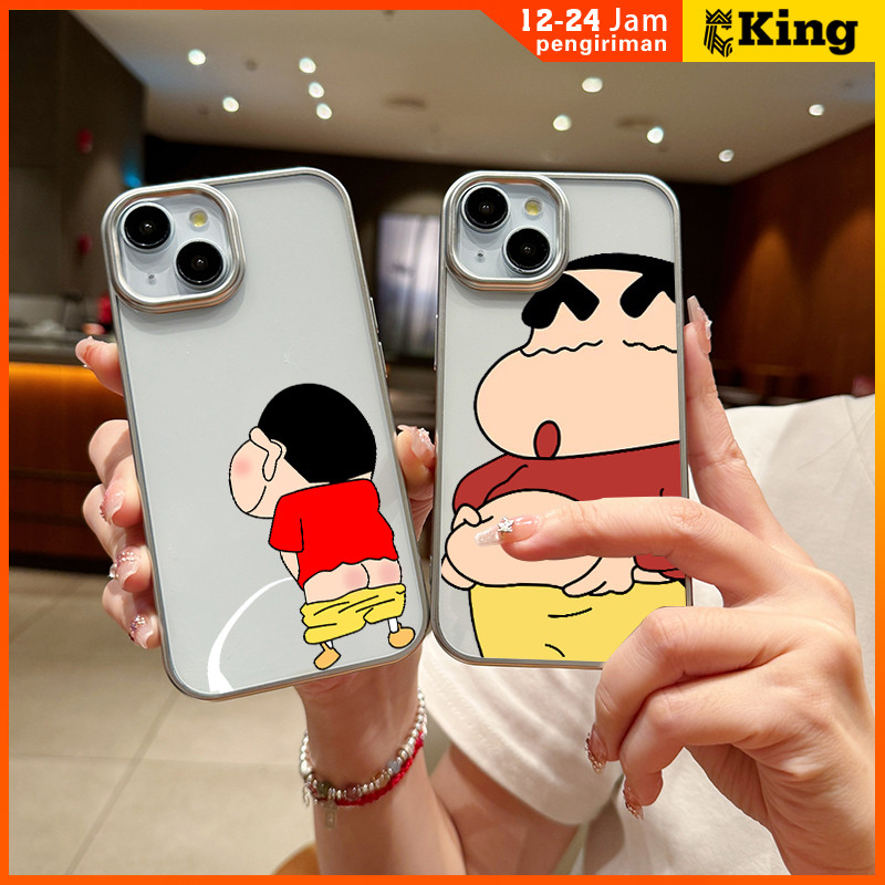 สําหรับiPhone 11 12 13 14 15 ปลอกเงินelectroplatedวัสดุโปร่งใสAnti-Fallโทรศัพท์มือถือA Crayon Shin-C