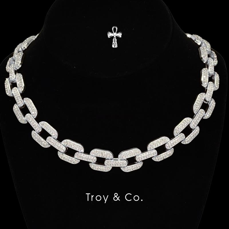 Baguette Link Chain เพชร CZ  โซ่เหลี่ยม iced out สร้อยคอคิวบันสไตล์แร็ปเปอร์ ฮิปฮอป ผู้ชาย  TDN003 T