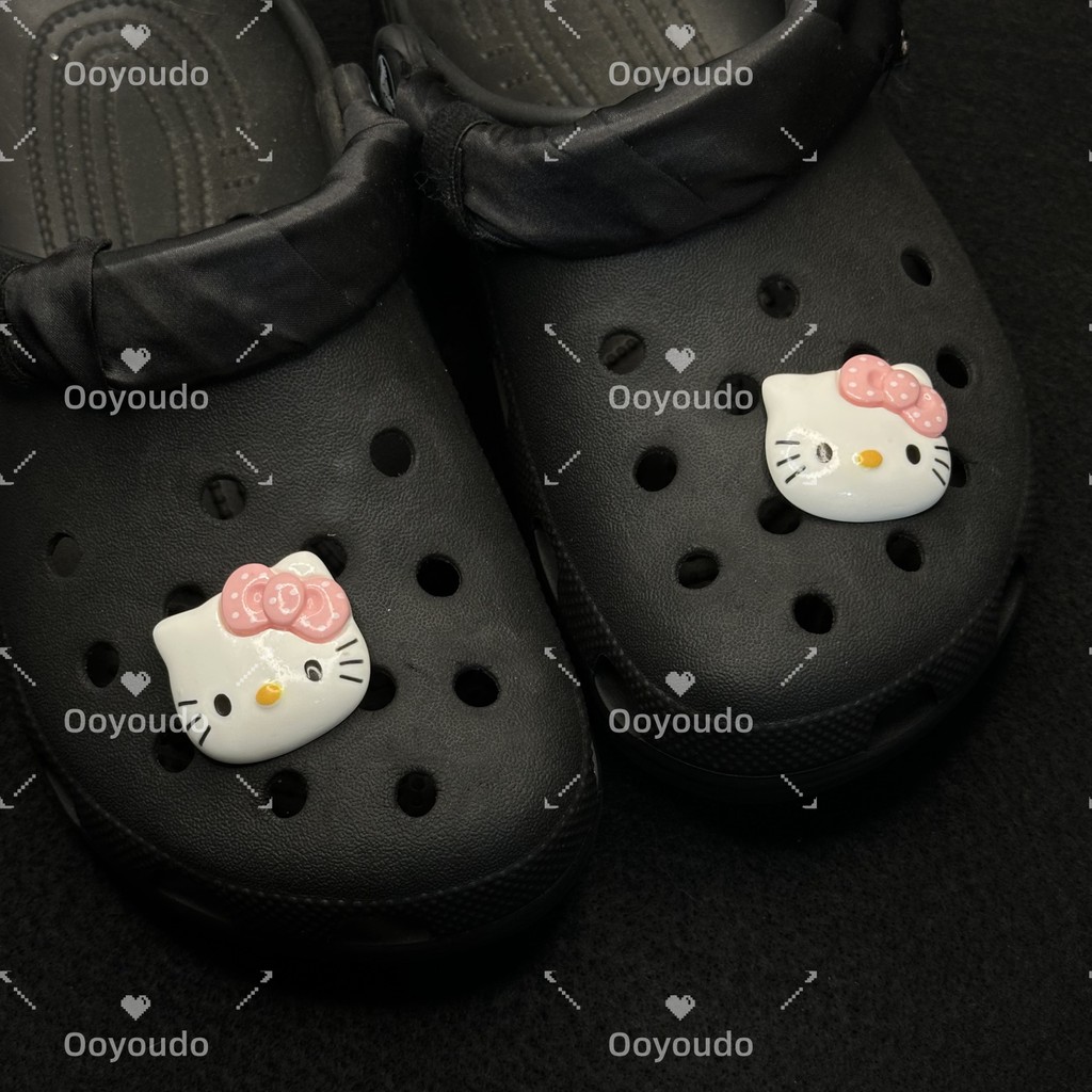 KT Cat Pink Star Love ชุดริบบิ้น Hello Kitty Series clog Pins INS Charm ปุ่ม DIY อุปกรณ์เสริมสําหรับหัวเข็มขัดรองเท้าอุปกรณ์เสริมตกแต่งรองเท้า - รูปที่ 3