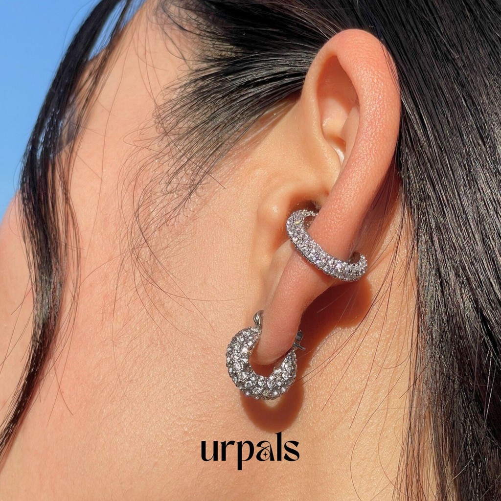 URPALS ต่างหู Ear cuff ตัวเรือนทองแดง ฝังเพชร CZ เกรด AAA สี White Gold เกรดพรีเมี่ยม ราคาต่อ 1 ชิ้น