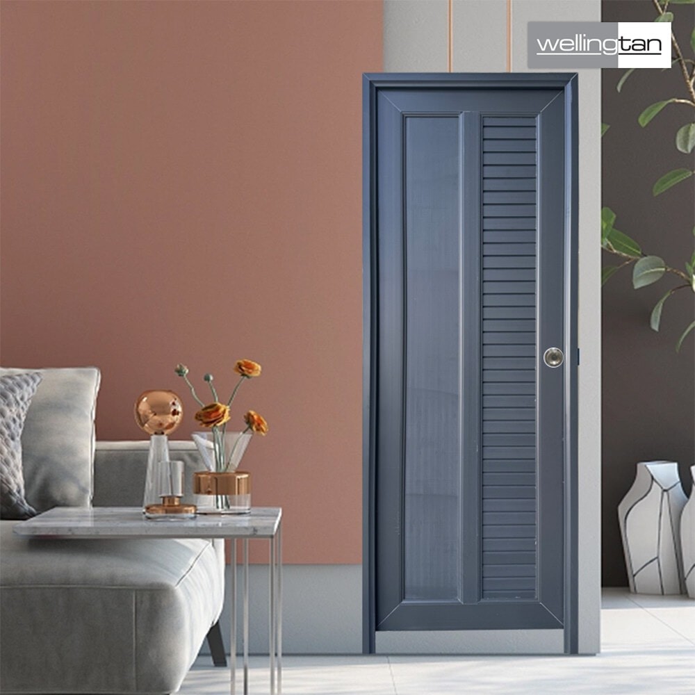 LOCAL789 WELLINGTAN ประตูUPVC พร้อมวงกบบานพับ WK-P026 70x200ซม. สีเทา (ไม่เจาะลูกบิด) ร้านอยู่ในไทย