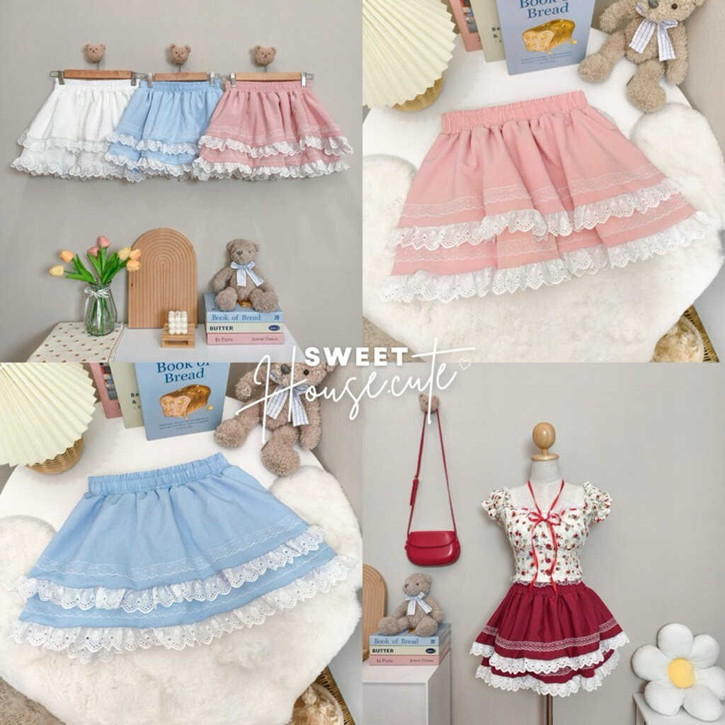 SweetHouse #514 กระโปรงระบาย 2 ชั้นแต่งด้วยลูกไม้ฉ่ำๆ 2 ชั้น สวยหวานมากก