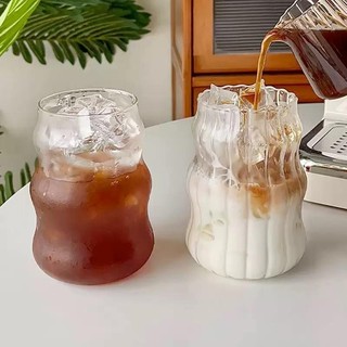 Gelas Kopi Teh ala Cafe / Gelas Minum Kaca Stripe Polos Tinggi Pendek ala Cafe Estetik Elegan / Gelas Susu Matcha Kopi