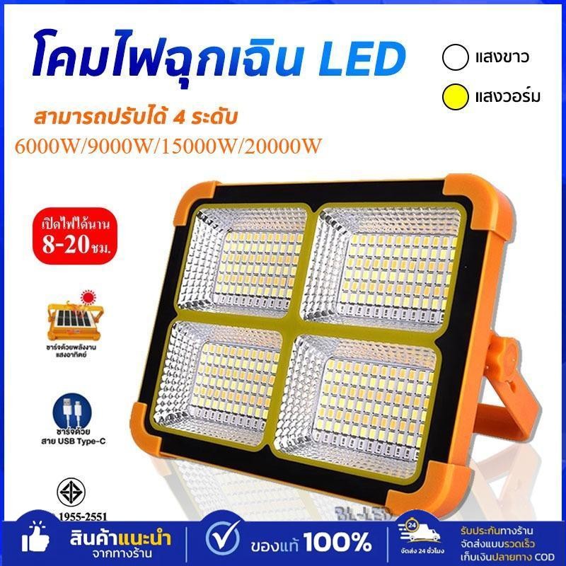 ไฟโซล่าเซลล์ 20000W โซล่าเซลล์ สปอตไลท์พกพา โซล่าเซลล์USB ไฟฉุกเฉินในบ้านกันน้ำ สว่างมาก ไฟพกพาอเนกประสง