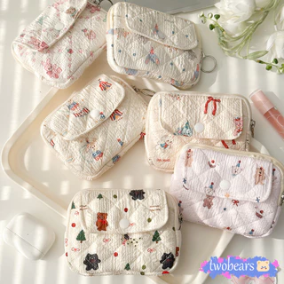 🌈พร้อมส่ง กระเป๋าใส่เหรียญลายดอกไม้การ์ตูน, กระเป๋าเก็บผ้านวมน่ารักมัลติฟังก์ชั่นแบบพกพา