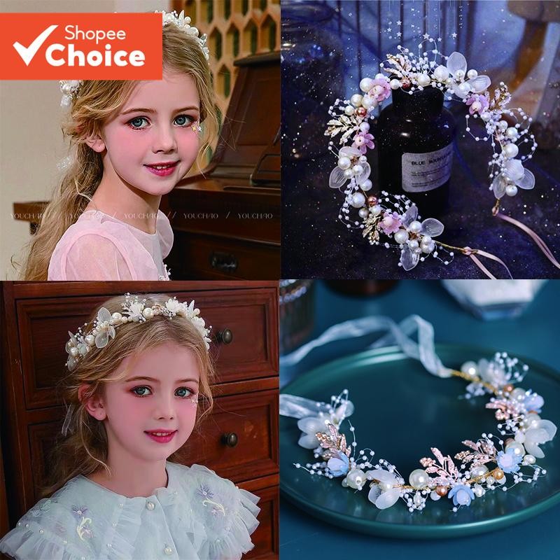 ดอกไม้ Tiara Crown เด็กแถบคาดศีรษะ Hijab คริสตัล Rhinestone เครื่องประดับผมผู้หญิงวันเกิดงานแต่งงานดอกไม้ฮาวาย Garland