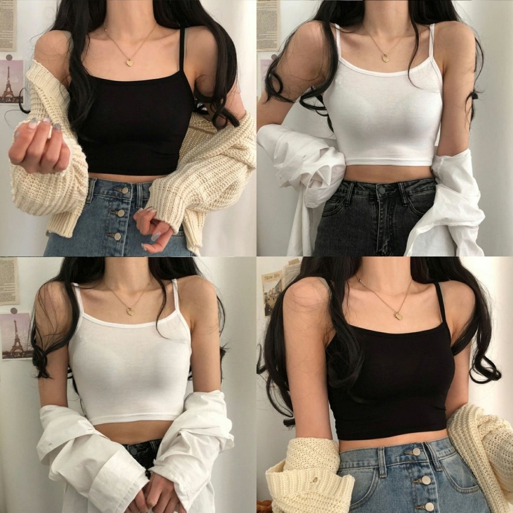 🌸Vianney🌸เสื้อสายเดี่ยว สีพื้น ผ้านิ่ม เข้ารูป เสื้อครอป สไตล์มินิมอล ลำลอง ของมันต้องมี#YP-2