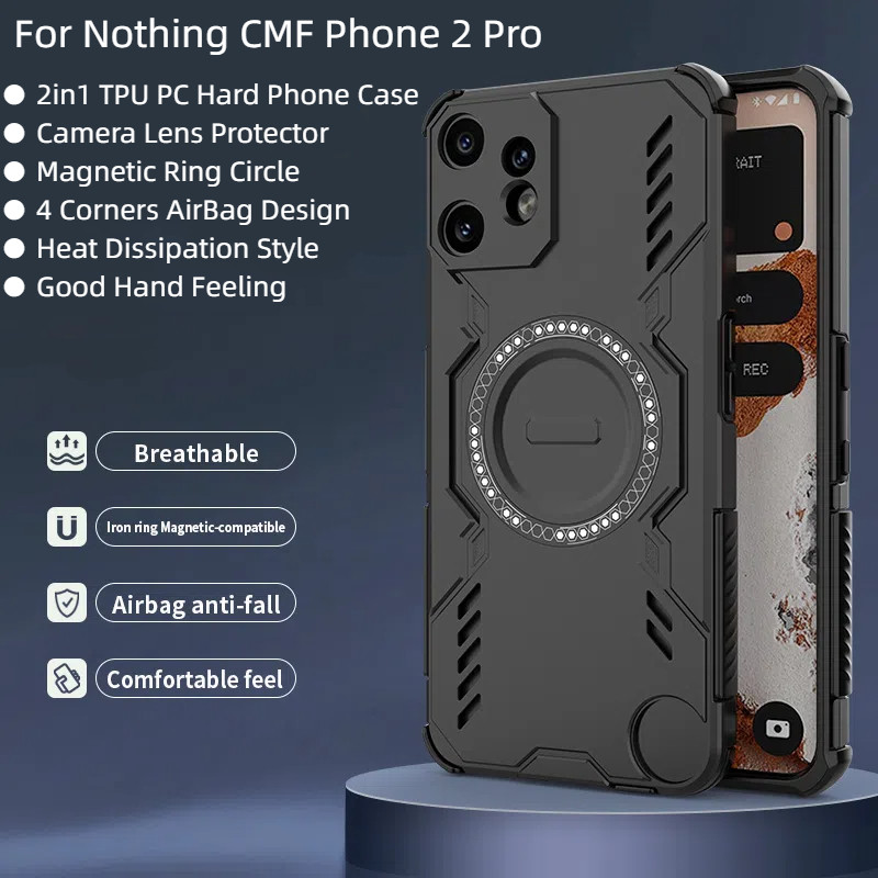 สําหรับ Nothing CMF โทรศัพท์ 2 Pro กรณี 2In1 TPU PC Hard AirBag การกระจายความร้อนแม่เหล็กฝาครอบโทรศั