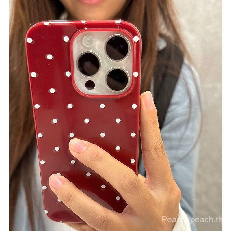 เคสโทรศัพท์ที่เข้ากันได้กับ iPhone ลายจุดขาว เคส iPhone 15 Pro Max 14/16 เข้ากันได้กับ iPhone 13/11 