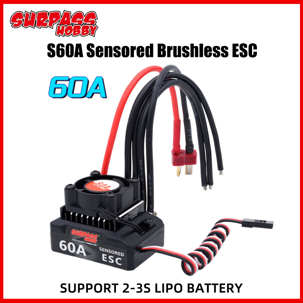SURPASSHOBBY Brushless ESC 60A เซนเซอร์ควบคุมความเร็วอิเล็กทรอนิกส์ 6V/3A BEC สําหรับ 1/10 1/12 RC รถ 380 390 540 มอเตอร์พัดลมระบายความร้อนแบบถอดได้