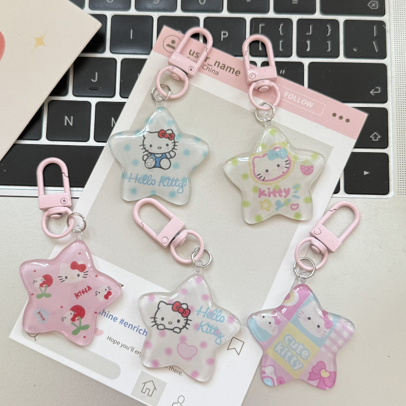 โปร่งใส Jelly-สี Pentacle Hello Kitty พวงกุญแจอเนกประสงค์กระเป๋าเป้สะพายหลังอุปกรณ์เสริมพวงกุญแจรถเหมาะสําหรับเพื่อนที่ดีที่สุดหรือคู่เป็นของขวัญ