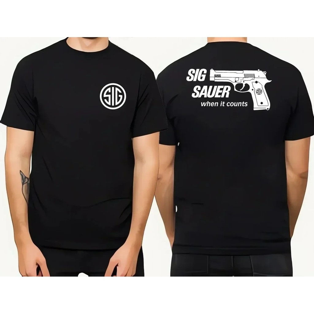 2025 ฤดูร้อน Sig Sauer Geron ปืน Ammunition Army Top Casual POLICE Skull Tee ผ้าฝ้าย 100%