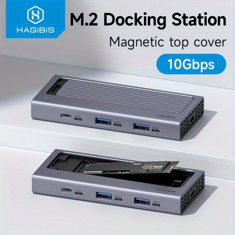 Hagibis M.2 SSD Enclosure พร้อม USB C Hub ฝาครอบแม่เหล็กฮาร์ดไดรฟ์ภายนอกเข้ากันได้กับ Thunderbolt 4/