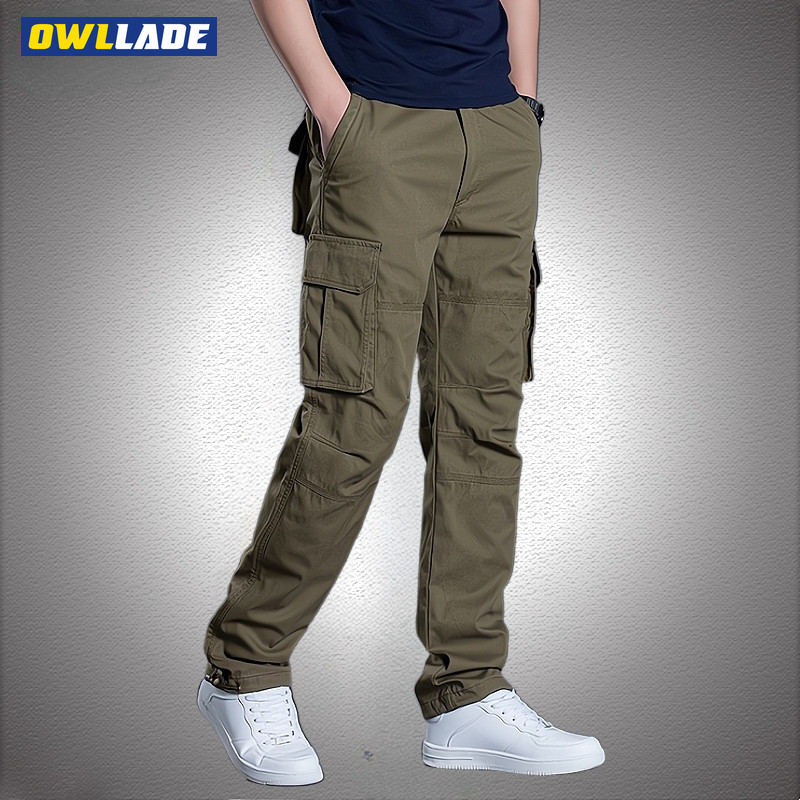OWLLADE กางเกงคาร์โก้สําหรับผู้ชายสีน้ําตาลหลวม A1111 B02 2T