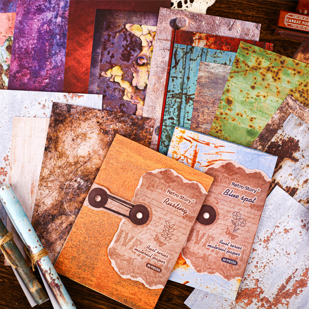 Journamm 30 แผ่น Vintage Dappled สนิม Scrapbooking กระดาษสําหรับ Journaling อุปกรณ์, ตกแต่งหัตถกรรมกระดาษสําหรับ Junk Journs
