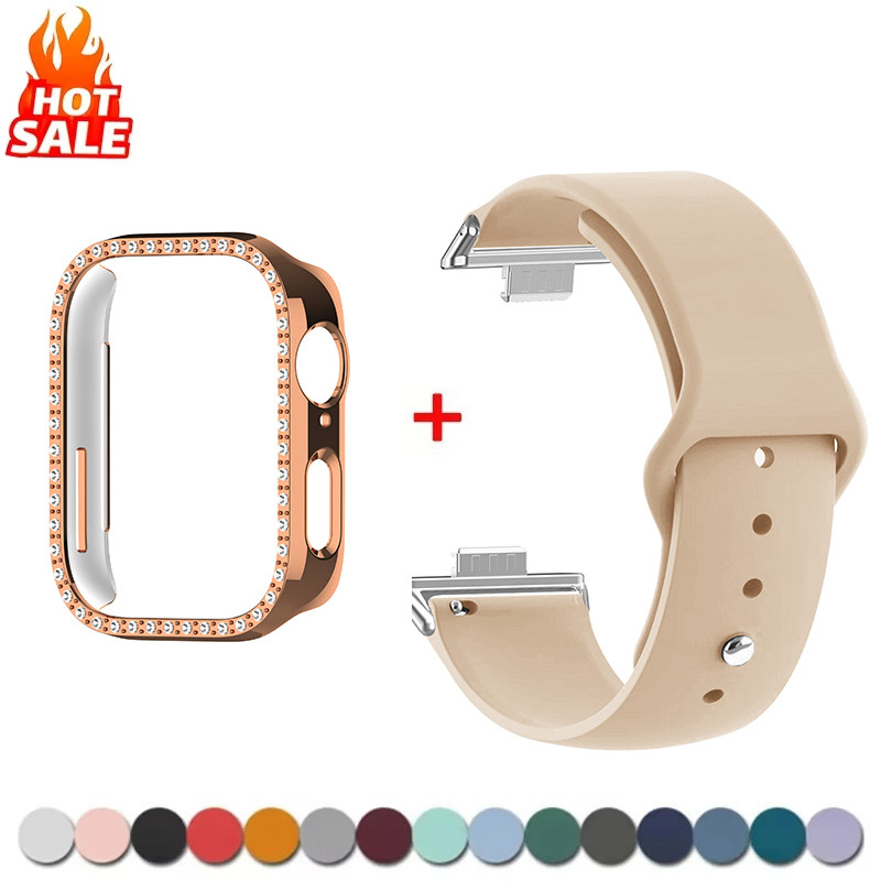 Hollow Diamond PC Cover + สายซิลิโคนสําหรับ Huawei นาฬิกา Fit 4 pro/4/3 สายคล้องกรณีผู้หญิง Watchband สําหรับ Huawei Fit 3/4/4 pro อุปกรณ์ป้องกัน