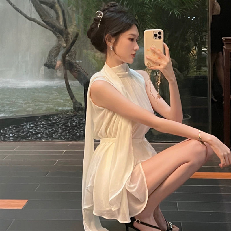 เสื้อลำแสงแขนกุดชีฟองสำหรับผู้หญิง ออกแบบใหม่ สไตล์ร้อนๆ สวมใส่ง่าย อินเทรนด์