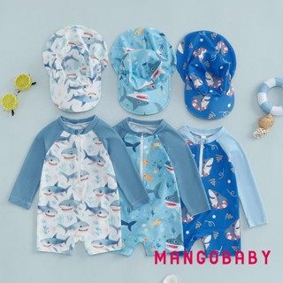 MG-Toddler Boy ชุดว่ายน้ําแขนยาว Shark พิมพ์ครึ่งซิป Non-Pil…
