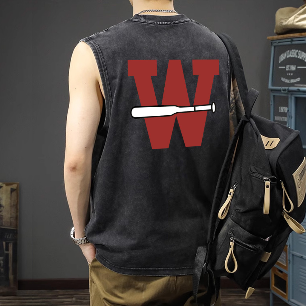 Y-T เสื้อยืดคอกลมชาย ผ้าคอตตอน 100% ลาย W Baseball cues”สกรีนลาย ใส่สบาย ไม่หด เสื้อเชิ้ตแฟชั่น เท่ๆ สตรีทสไตล์ OVERSI