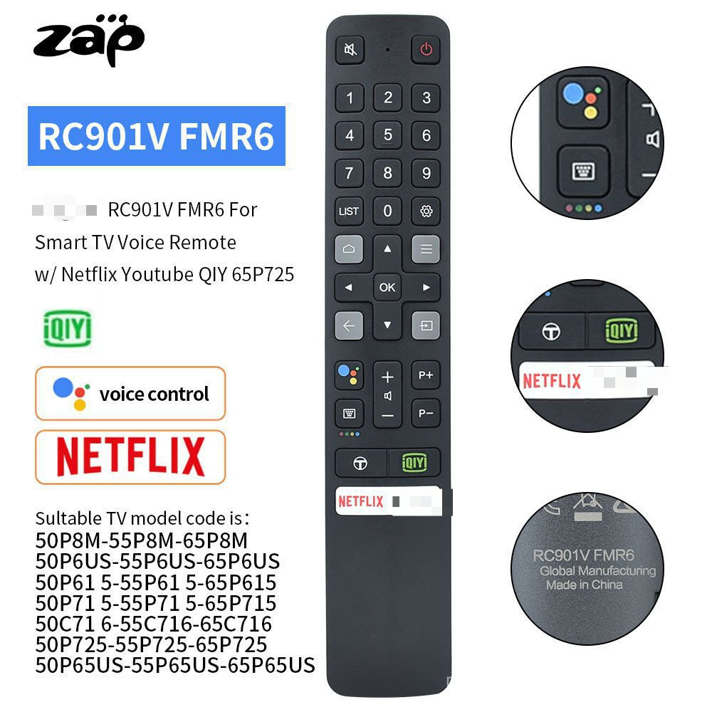 Rc901v fmr6 เสียง, เหมาะสําหรับ TCL 55 นิ้ว 4K HDR Google Tv Duby Visual และแฮนด์ฟรีควบคุมเสียง (55p