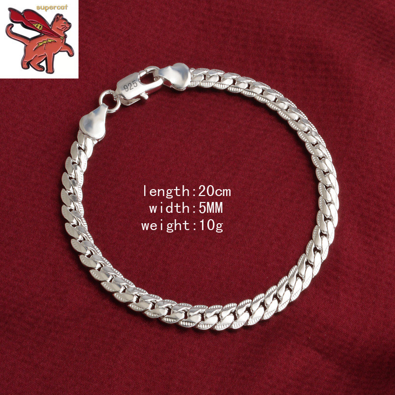 Silver italy สร้อยข้อมือข้าง 925 5MM สําหรับผู้หญิงและผู้ชาย