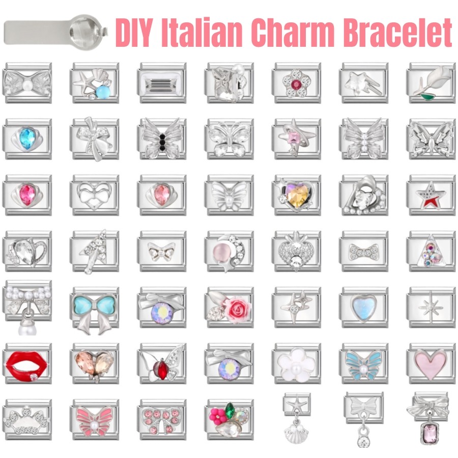 เพชรดาวดอกไม้อิตาเลี่ยน Charm สร้อยข้อมือ Fit 9 มม.สร้อยข้อมือสแตนเลส DIY เครื่องประดับทําอุปกรณ์เสริม Retro บุคลิกภาพโมดูลสร้อยข้อมือเครื่องประดับ