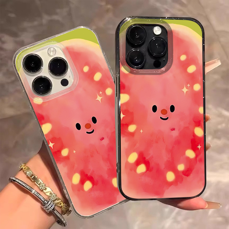 Insเกาหลีน่ารักSmile Guava Glitter BlingสําหรับiPhone 11 16 16E 15 14 13 12 Pro Xs Max XR X 7 8 6 Pl