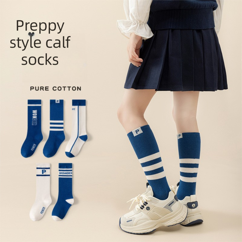 Retro Casual กีฬาสไตล์ถุงเท้านักเรียนตัวอักษรสามมิตินักเรียนขนาดกลางหลอดยาว Sweat-Absorbsorb