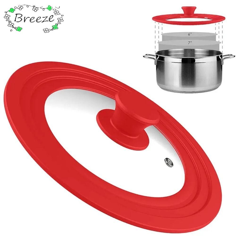 BREEZE ฝาหม้อกลม ขอบซิลิโคน Universal Pot Clever Lid, มัลติฟังก์ชั่นทนความร้อนสําหรับหม้อกระทะเครื่องครัวฝาปิดกระจกนิรภัย Skillet ฝาครอบกระทะอะไหล่เครื่องครัว