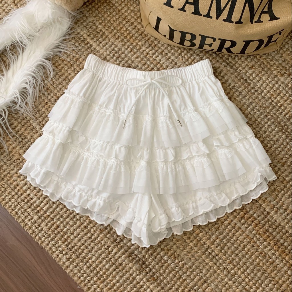 สีขาวสไตล์ใหม่ลูกไม้เย็บ Hakama เวอร์ชั่นเกาหลีเอวสูงทุกการแข่งขันกางเกงชั้นในสั้นป้องกันแสงสะท้อน