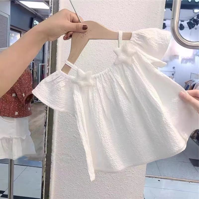 [เฮ้] 80-150 สาวฤดูร้อนสไตล์ใหม่ปิดไหล่ เสื้อชั้นในสตรี เด็กแฟชั่นแขนสั้นเสื้อยืดกลางเด็กเล็กใหม่สไตล์จีนสดด้านบน