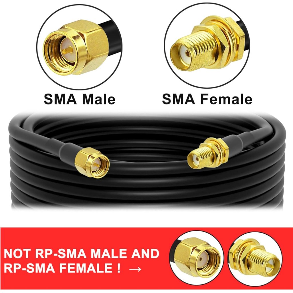 SMA Extension Cable 32.8ft 10m SMA Male to SMA Female RG58 Coaxial Cable 50 Ohm Low Loss, Two-Way Ra