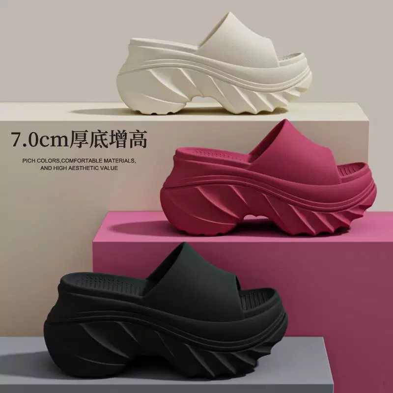 พื้นรองเท้า 7 ซม. รองเท้าแตะเพิ่มความสูงสำหรับผู้หญิง รองเท้าแตะใช้ในบ้านและกลางแจ้ง
