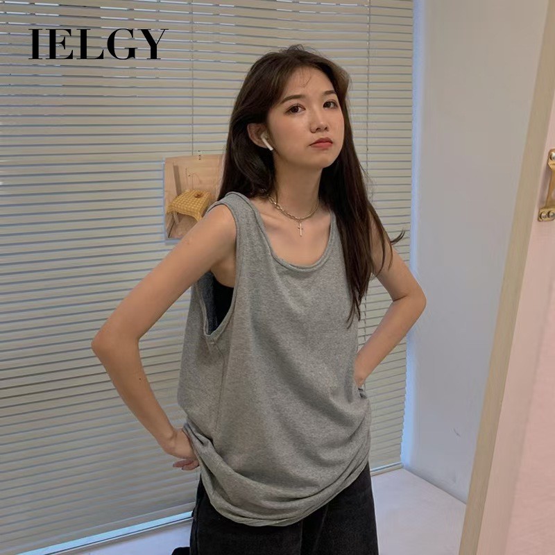 IELGY Versatile เสื้อกั๊กชั้นในสตรีแขนกุดหลวมสบาย